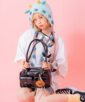 an meets zakka キーホルダー付き合成皮革ロングハンドルミニボストンバッグ/ブラック