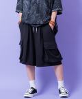 a.p.o.v.  スウェットワイドカーゴハーフパンツ/ブラック
