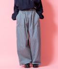 a.p.o.v. ヒッコリーストライプコットンバルーンワイドワークパンツ/ブルー