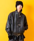 a.p.o.v. メタルファイヤーマンフックヴィンテージテイスト合成皮革オーバーサイズブルゾンジャケット/ブラック