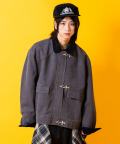 a.p.o.v. ピグメントキャンバスコーデュロイ襟ファイヤーマンワークジャケット/チャコール
