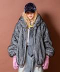 a.p.o.v. 総ファーリブ切替オーバーサイズフードブルゾンジャケット/グレー