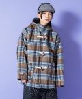 a.p.o.v. 起毛ファータッチ肉厚チェックオーバーサイズ中綿ダッフルコート/ブラウン