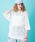 【セール】 a.p.o.v. -ankoROCK's select- オーバーサイズローゲージニットTシャツ / 半袖 カットソー メンズ レディース/ホワイト
