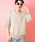 【セール】 a.p.o.v. -ankoROCK's select- オーバーサイズローゲージニットTシャツ / 半袖 カットソー メンズ レディース/ベージュ