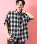 a.p.o.v. -ankoROCK's select- オンブレチェック柄ネル半袖シャツ / ルーズ メンズ レディース/ブラック