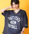 a.p.o.v.  レトロロゴ＆ストライプメッシュサッカーゲームシャツ/ネイビー