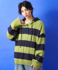 a.p.o.v. -ankoROCK's select- ボーダー柄ケーブルニットプルオーバーパーカー /ライム×ネイビー