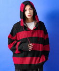 a.p.o.v. -ankoROCK's select- ボーダー柄ケーブルニットプルオーバーパーカー /ブラック×レッド