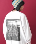 a.p.o.v.  バックフロッキーロゴ＆ニューヨークフォトプリントスウェットカットソー/ホワイト