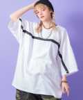 a.p.o.v.  ハンドペイントテイストラインスーパーオーバーサイズTシャツ/ホワイト