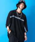 a.p.o.v.  ハンドペイントテイストラインスーパーオーバーサイズTシャツ/ブラック