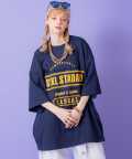 a.p.o.v.  ロゴパッチワーク＆カレッジプリントオーバーサイズTシャツ/ネイビー