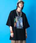 a.p.o.v.  カラフルロゴレイヤーフォトプリントオーバーサイズTシャツ/ブラック