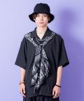 a.p.o.v.  レトロ柄スカーフドッキングオーバーサイズオープンカラーシャツ/ブラック