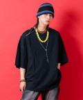 【セール】 a.p.o.v. -ankoROCK's select- アシンメトリーバイアスショルダージップオーバーサイズTシャツ/ブラック