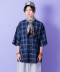 a.p.o.v. -ankoROCK's select- オンブレブロックチェックオーバーサイズシャツ/ブルー