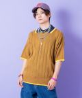 a.p.o.v.  リブ切り替えカラーライン襟ニットポロシャツ/マスタード