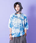 【期間限定 5％OFF】 a.p.o.v. -ankoROCK's select- ダートスプレープリントオーバーサイズニットTシャツ/ブルー