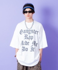 a.p.o.v.  ギャングスタロゴデザインプリントオーバーサイズTシャツ/ホワイト
