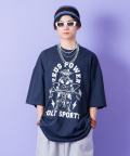 a.p.o.v.  アメカジライクコミカルゼウス＆ロゴオーバーサイズTシャツ/ネイビー