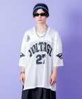 【期間限定 5％OFF】 a.p.o.v. -ankoROCK's select- ストリートロゴプリントシャイニーコンビメッシュオーバーサイズフットボールシャツ/ホワイト