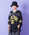 【期間限定 5％OFF】 a.p.o.v. -ankoROCK's select- ストリートロゴプリントシャイニーコンビメッシュオーバーサイズフットボールシャツ/ブラック