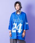 a.p.o.v.  ストリートフォントナンバリングポリジャージーオーバーサイズフットボールシャツ/ブルー