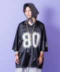 a.p.o.v.  ビッグナンバリングシャイニーポリオーバーサイズフットボールシャツ/ブラック