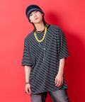a.p.o.v.  ピンボーダーコットンオーバーサイズTシャツ/ブラック
