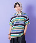 a.p.o.v. -ankoROCK's select- レトロマルチボーダーメッシュ編みニットTシャツ/ブラック