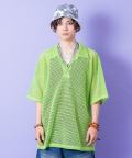 a.p.o.v.  コットンメッシュオーバーサイズオープンカラーポロシャツ/グリーン