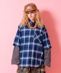 a.p.o.v. チェック柄シャツレイヤードオーバーサイズカットソー/ネイビー