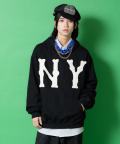 a.p.o.v. ビッグNYワッペンパッチングオーバーサイズプルオーバーパーカー/ブラック