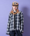 a.p.o.v. オーバーサイズクロップド丈チェックネルシャツ/ネイビー