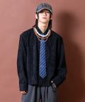 a.p.o.v. オーバーサイズクロップド丈型押しチェックコーデュロイシャツ/ブラック