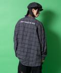 a.p.o.v. ストリートフォントバック刺繍オーバーサイズシワ加工コットンガーゼチェックシャツ/チャコール