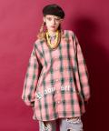 a.p.o.v. ストリートフォントロゴプリントオーバーサイズヴィンテージテイストチェックシャツ/ピンク