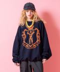 a.p.o.v. コミカルアメカジライクプリントオーバーサイズスウェットトレーナー/ネイビー