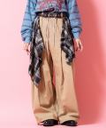 a.p.o.v. 変形チェック柄シャツスカートレイヤー２タックコットンスーパーワイドパンツ/ベージュ