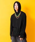 a.p.o.v. ストレッチジャージー指穴フーディーカットソー/ブラック
