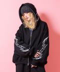 a.p.o.v. ゴシックストリートフレイムプリントフード＆スリーブオーバーサイズフルジップアップパーカー/ブラック