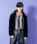 a.p.o.v. クラッシュソフトベロアオーバーサイズクロップドジップアップパーカー/ブラック