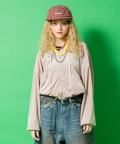 a.p.o.v. クラッシュソフトベロアオーバーサイズクロップドジップアップパーカー/ベージュ