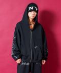 a.p.o.v. アームロゴプリント＆ワンポイント刺繍オーバーサイズジップアップパーカー/ブラック