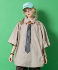 a.p.o.v. オーバーサイズシアサッカーマルチストライプ半袖シャツ/ベージュ