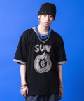 a.p.o.v. 落書きプリントオーバーサイズリンガーTシャツ/ブラック