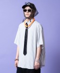 a.p.o.v. オーバーサイズストライプコットンミニマル半袖シャツ/ブラック