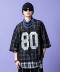 a.p.o.v. 短丈オーバーサイズナンバリングメッシュTシャツ/ブラック