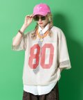 a.p.o.v. 短丈オーバーサイズナンバリングメッシュTシャツ/ベージュ